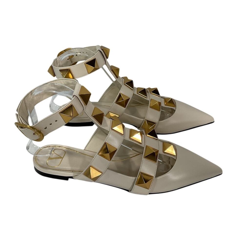 Valentino Caged Cream Roman Stud Ballerina Flats Size 36.5